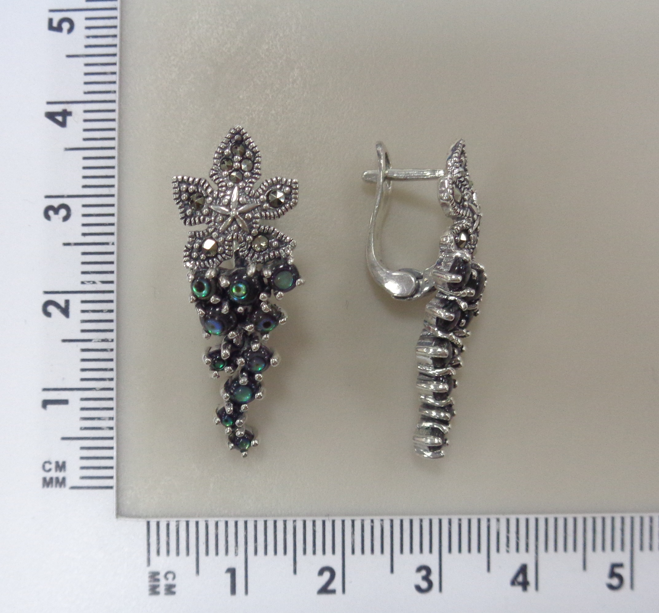 Серебряные серьги с перламутром Абалон "Виноград"